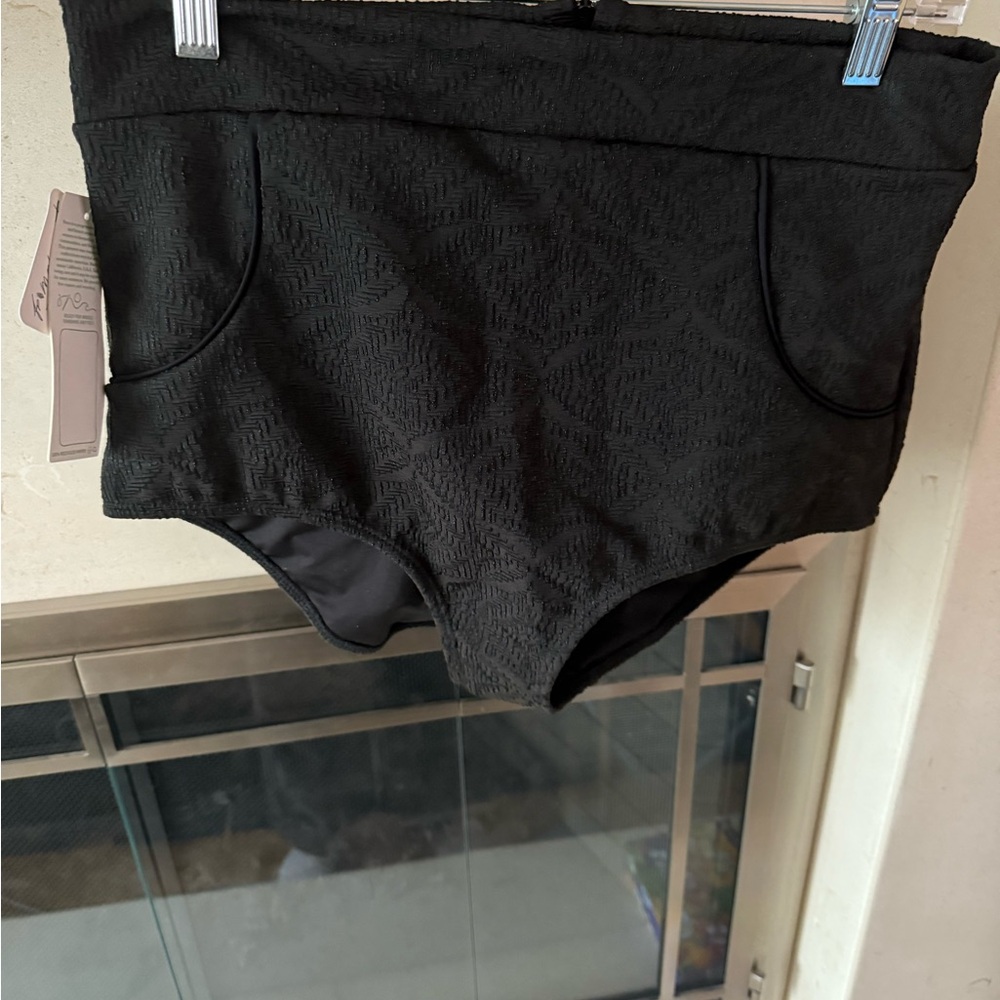 Black High-Waisted Textured Shorts